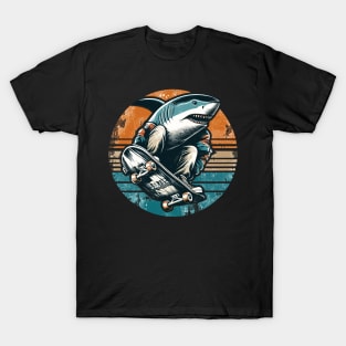 Retro Vintage Shark Skater Skateboarder T-Shirt